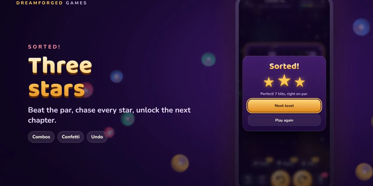 Three stars on a solved Tilt Sort level